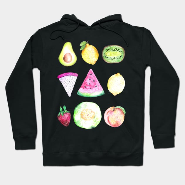 Watercolor Fruits Pattern - White Hoodie by Neginmf